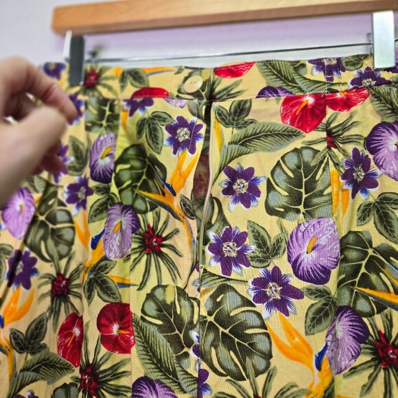Vintage Tropical Floral Faux Wrap High-Waist Skirt Button & Zip Closure - Picture 7 of 13